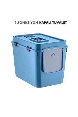 Pribor HZ-500 Xxl 3 Fonksiyonlu Açık / Kapalı Kedi Tuvaleti ve Taşıma Çantası Mavi 56 x 40 x 43 Cm