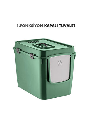 Pribor HZ-500 Xxl 3 Fonksiyonlu Açık / Kapalı Kedi Tuvaleti ve Taşıma Çantası Yeşil 56 x 40 x 43 Cm