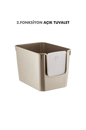 Pribor HZ-500 Xxl 3 Fonksiyonlu Açık / Kapalı Kedi Tuvaleti ve Taşıma Çantası Bej 56 x 40 x 43 Cm