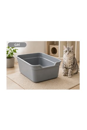 Pribor Kedi Tuvalet Açık Geniş, Pratik Ve Kolay Temizlenebilir 49 x 38 x 18,5 cm Gri