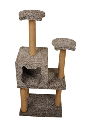 Pribor Üç Katlı Yuvalı Lüx Kedi Tırmalama Platformu ve Kedi Oyun Evi Gri 118 cm