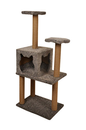 Pribor Üç Katlı Yuvalı Lüx Kedi Tırmalama Platformu ve Kedi Oyun Evi Gri 118 cm