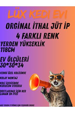Pribor Üç Katlı Yuvalı Lüx Kedi Tırmalama Platformu ve Kedi Oyun Evi Gri 118 cm