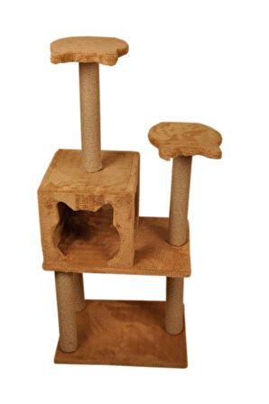 Pribor Üç Katlı Yuvalı Lüx Kedi Tırmalama Platformu ve Kedi Oyun Evi Kahverengi 118 cm