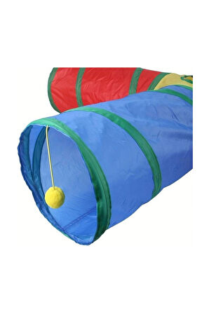 Pribor Kedi Oyun Tüneli 4 Çıkışlı Model Içerisinde Toplu Katlanabilir Gökkuşağı Renkli