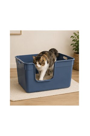 Pribor Yüksek Kenarlı Yarı Açık Kedi Tuvaleti, Geniş Ve Kolay Temizlenebilir 54 x 40 x 32 cm Mavi