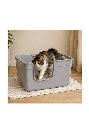 Pribor Yüksek Kenarlı Yarı Açık Kedi Tuvaleti, Geniş Ve Kolay Temizlenebilir 54 x 40 x 32 cm Gri