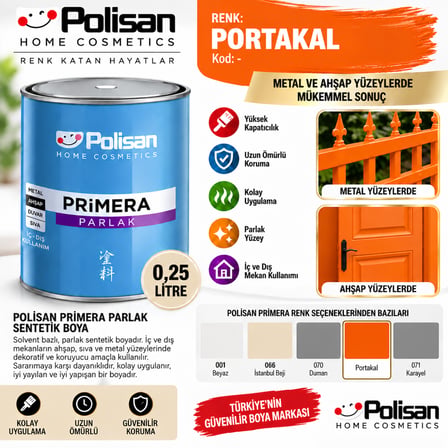 Polisan Primera Parlak Portakal Sentetik Boya 0.25 Litre Metal Yağlı Boya