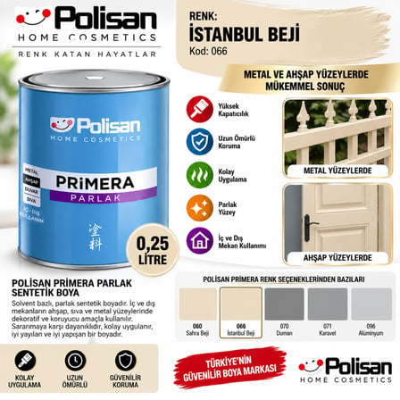 Polisan Primera İstanbul Beji Sentetik Boya Metal Yağlı Boya 0.25 Litre