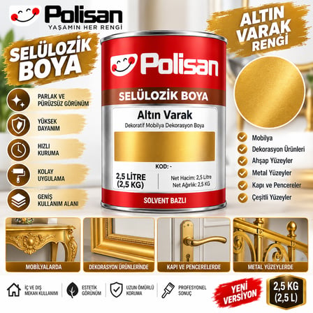 Selülozik Altın Varak Rengi Dekoratif Mobilya Dekorasyon Boya 2.5 Kg (2,5 L)