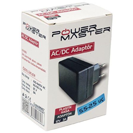 Powermaster 12V-3A Priz Tipi Adaptör 5.5x2.5mm Jak Fişli