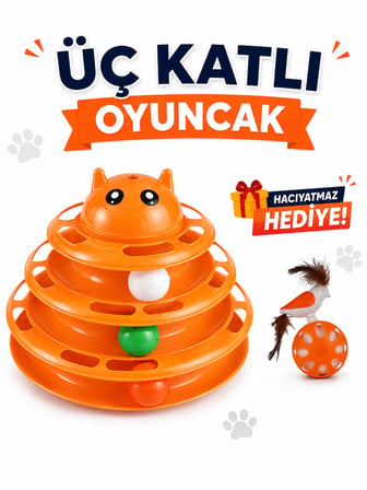 Üç Katlı Kedi Oyuncağı + Hacıyatmaz Kuş Hediyeli