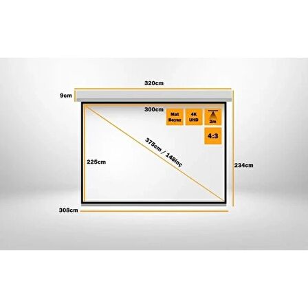 LiteOut LO300M 300x225 cm Motorlu Beyaz Standart Projeksiyon Perdesi (Kumanda Dahil)