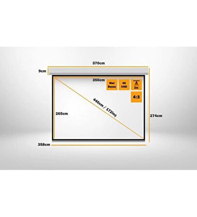 LiteOut 350x265 cm Motorlu Kumandalı Projeksiyon Perdesi
