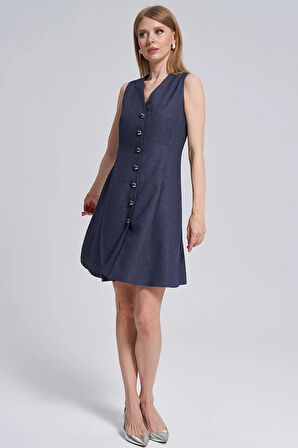 V Yaka-Düğme Detaylı, Elbise