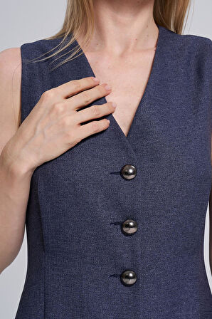 V Yaka-Düğme Detaylı, Elbise