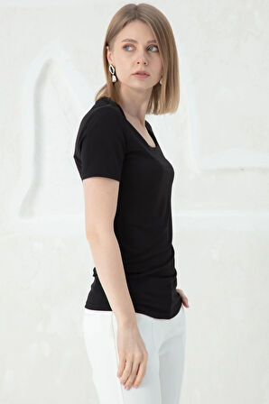 U Yaka-Kısa Kol Body