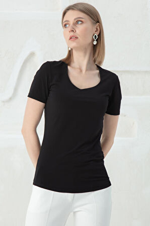 U Yaka-Kısa Kol Body