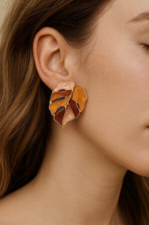 Sonbahar Yaprak Küpe | Pirinç Kaplama