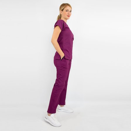 Unisex Açık Mürdüm Esnek Likralı Doktor Hemşire  Üniforma Takım