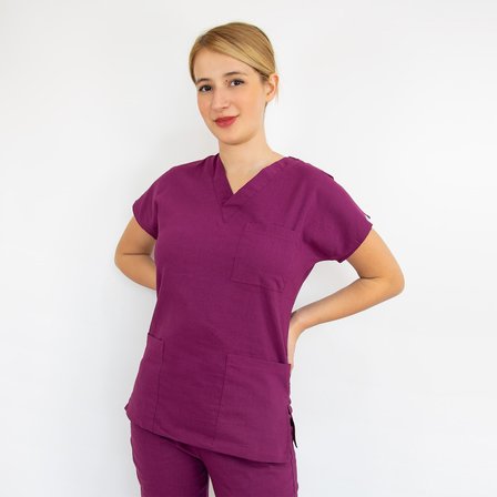 Unisex Açık Mürdüm Esnek Likralı Doktor Hemşire  Üniforma Takım