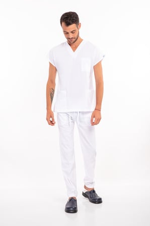Unisex Beyaz Pamuk Likralı Unisex Scrubs Cerrahi Üniforma Doktor Hemşire Takımı