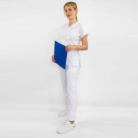 Unisex Beyaz Pamuk Likralı Unisex Scrubs Cerrahi Üniforma Doktor Hemşire Takımı