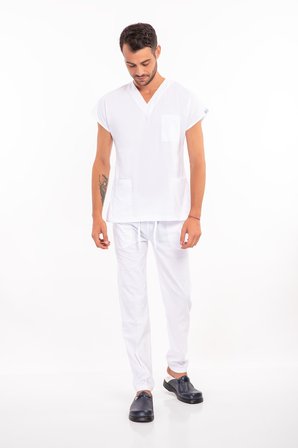 Unisex Beyaz Pamuk Likralı Unisex Scrubs Cerrahi Üniforma Doktor Hemşire Takımı