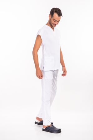 Unisex Beyaz Pamuk Likralı Unisex Scrubs Cerrahi Üniforma Doktor Hemşire Takımı