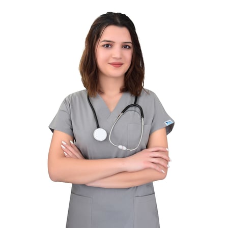 Unisex Gri Esnek Likralı DOktor Hemşire Scrubs   Cerrahi Takım