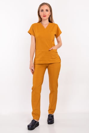 Unisex Hardal  Esnek Likralı Doktor Hemşite Scrubs Alt Üst Takım