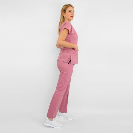 Unisex Koyu Pudra Esnek Likralı Doktor Hemşire Scrubs  Alt Üst Takım