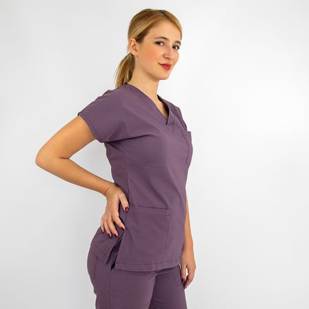 Unisex Leylak Esnek   Likralı Doktor Hemşire Scrubs Alt Üst Takım