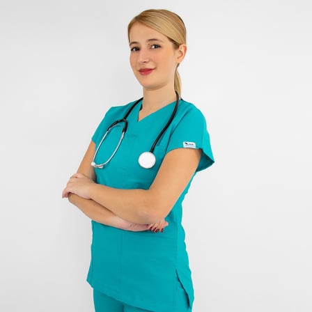 Unisex Turkuaz Mavi Esnek  Likralı  Doktor Hemşire Scrubs Cerrahi Alt Üst Takım