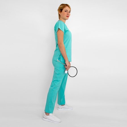 Unisex Turkuaz Yeşili Esnek  Likralı Doktor Hemşire Scrubs Cerrahi  Alt Üst Takım