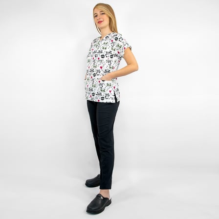 Unisex Beyaz Panda Desenli Likralı Doktor Hemşire Scrubs Üniforma Takımı
