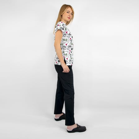 Unisex Beyaz Panda Desenli Likralı Doktor Hemşire Scrubs Üniforma Takımı