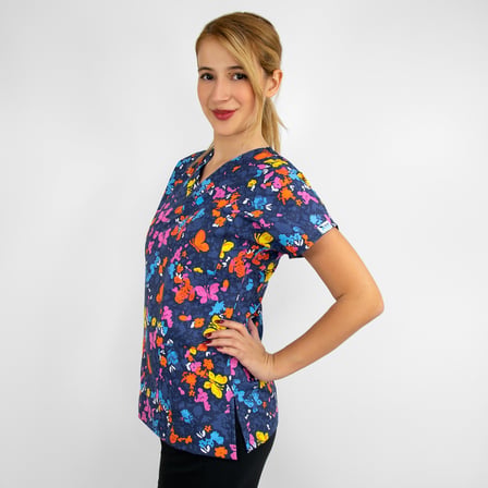 Unisex Butterfly Kelebek Desenli Likralı Doktor Hemşire Scrubs  Takımı