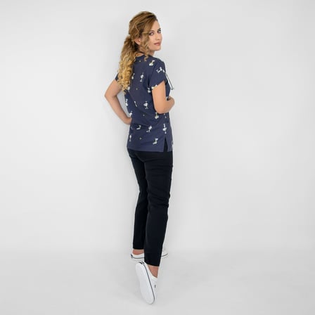 Unisex Lacivert Snopy Desenli Likralı Cerrahi Doktor Hemşire Scrubs Üniforma Takım