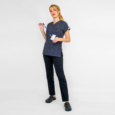 Unisex Lacivert Yıldız Desenli Likralı Cerrahi Doktor Hemşire Scrubs Üniforma Takım