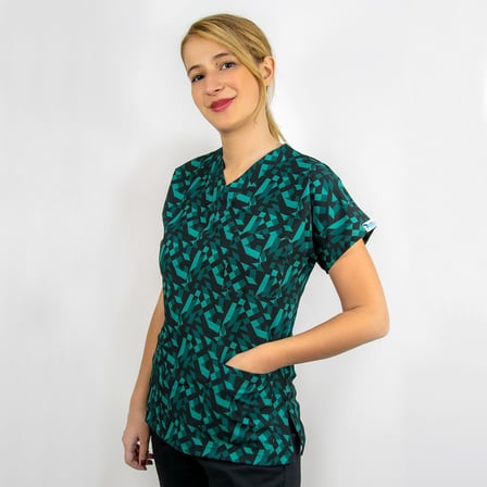 Unisex Geometri Desenli  Esnek Likralı Doktor Hemşire Hastane Cerrahi  Scrubs TekTek Üst Forma