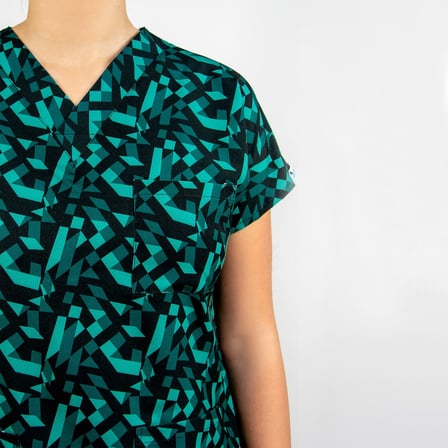 Unisex Geometri Desenli  Esnek Likralı Doktor Hemşire Hastane Cerrahi  Scrubs TekTek Üst Forma