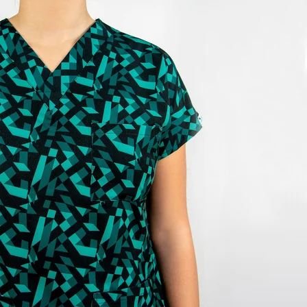Unisex Geometri Desenli  Esnek Likralı Doktor Hemşire Hastane Cerrahi  Scrubs TekTek Üst Forma