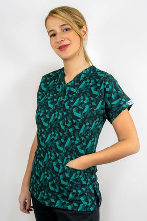Unisex Geometri Desenli  Esnek Likralı Doktor Hemşire Hastane Cerrahi  Scrubs TekTek Üst Forma