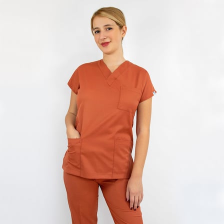 Unisex Kiremit Esnek  Likralı Doktor Hemşire Tek  Üst Forma