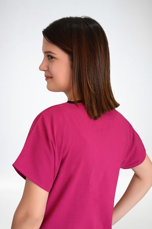 Unisex Pembe Esnek  Likralı Doktor Hemşire Scrubs Tek  Üst Forma