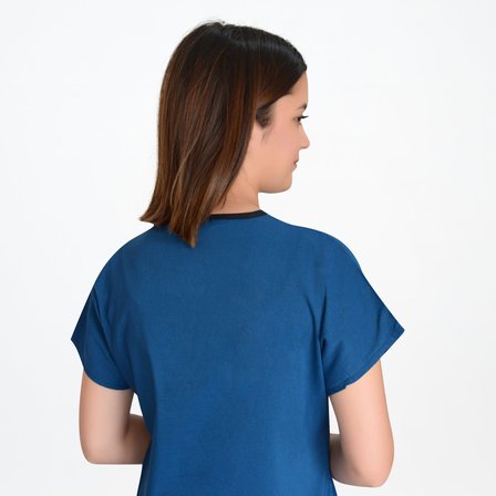 Unisex Petrol Mavisi Esnek Likralı Doktor Hemşire Scrubs Tek  Üst Forma