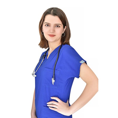 Unisex Saks Mavisi Esnek  Likralı  Doktor Hemşire Scrubs Tek Üst Forma