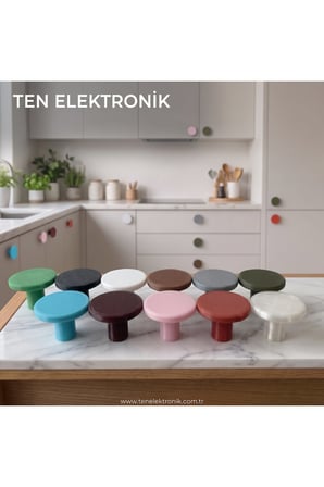 Mini Yuvarlak Düğme Buton Mobilya Kulpu - 10 Adet Set - Renk Seçenekli Gri