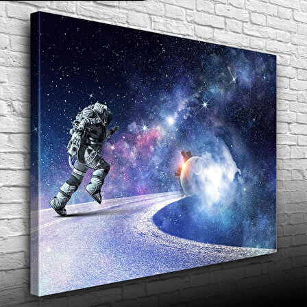 Yolda Koşan Astronot, Uzay Temalı Kanvas Tablo 50 x 70